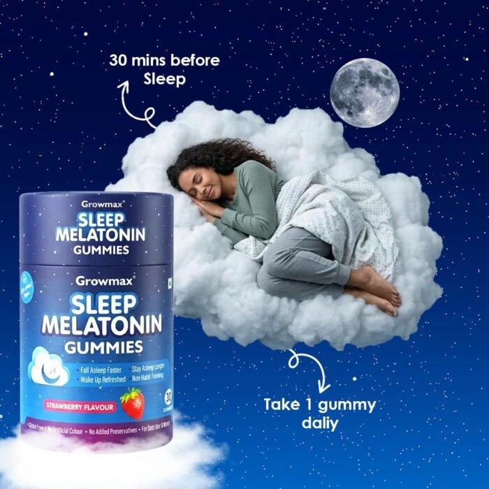 GROWMAX melatonin 5mg gummies for healthy sleeping | Sugar free deep sleep supplements for men & women | Helps with insomnia, fall asleep faster & non habit forming | Strawberry flavour | 30 gummies - Image 5