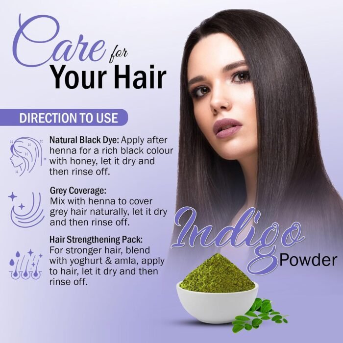 7DAYSNATURAL Indus Valley Organic Herbal Indigo Powder for Natural Color, 100% Organic & Chemical-Free, Helps Protect Hair from Damage and Supports Healthy Hair – 200g - Image 4
