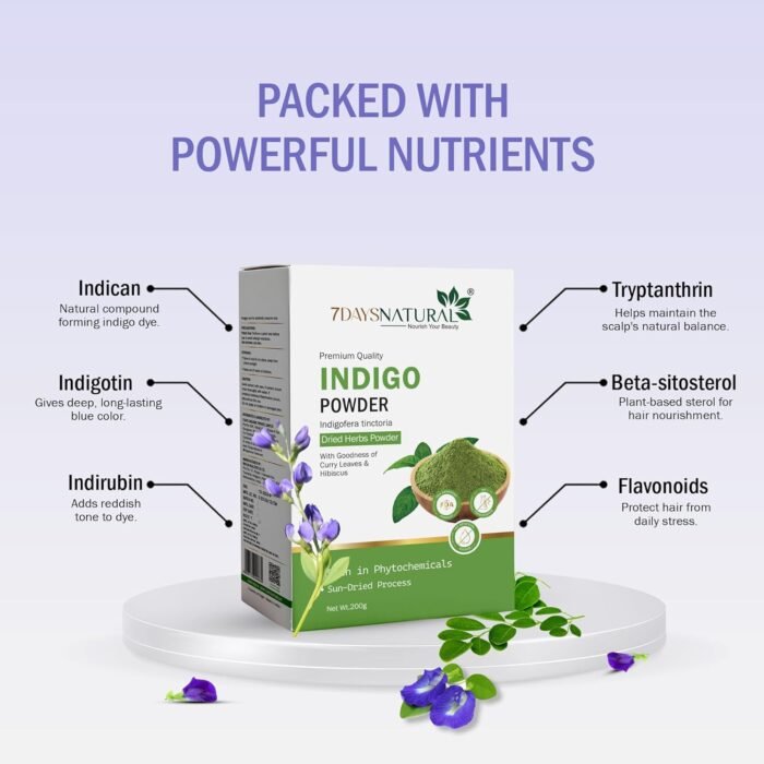 7DAYSNATURAL Indus Valley Organic Herbal Indigo Powder for Natural Color, 100% Organic & Chemical-Free, Helps Protect Hair from Damage and Supports Healthy Hair – 200g - Image 6