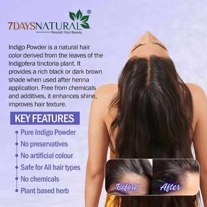 7DAYSNATURAL Indus Valley Organic Herbal Indigo Powder for Natural Color, 100% Organic & Chemical-Free, Helps Protect Hair from Damage and Supports Healthy Hair – 200g - Image 7