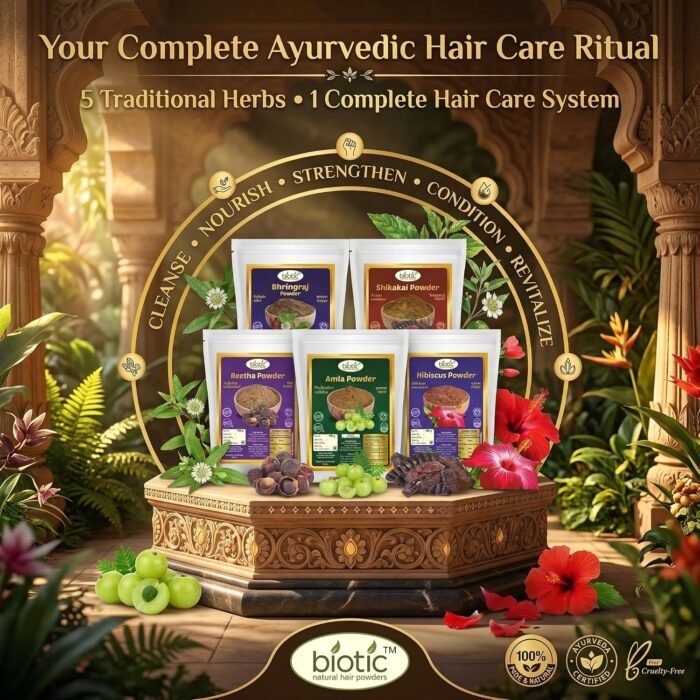 Biotic Natural Shikakai, Amla, Reetha, Bhringraj, Hibiscus Powder - 500 gms (100 gms Each) - Image 2