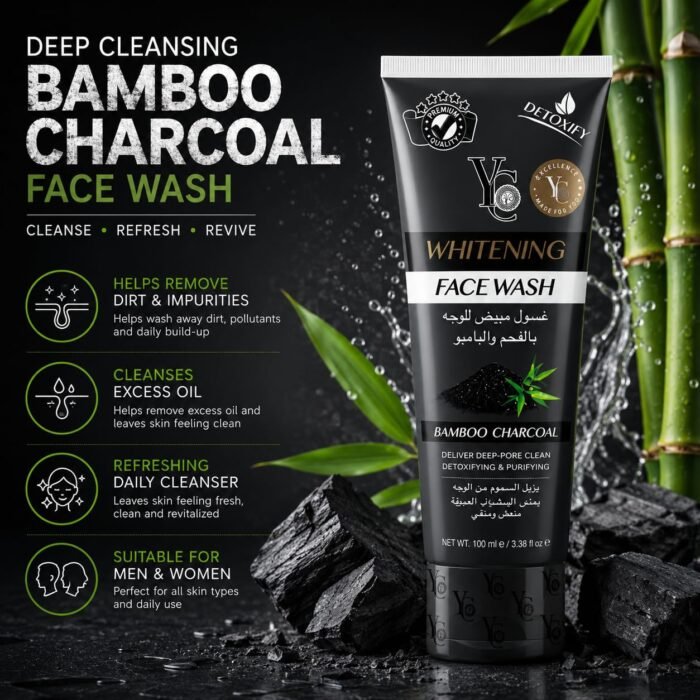 YC Fairness Face Wash for Oily Skin | Enriched with Bamboo Charcoal | Clears Clogged Pores, Exfoliates Gently | YC538-100 ml (Pack of 1) | Helps Remove Dirt & Impurities - Image 2