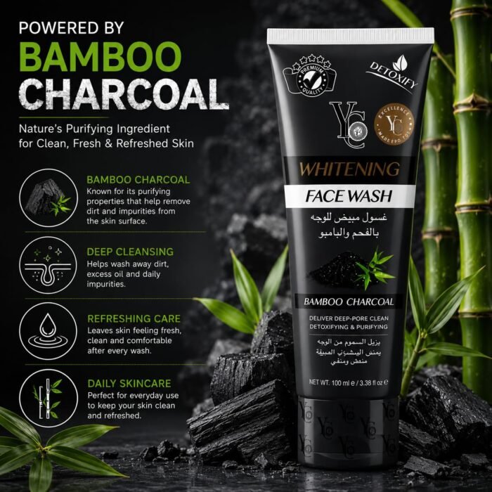 YC Fairness Face Wash for Oily Skin | Enriched with Bamboo Charcoal | Clears Clogged Pores, Exfoliates Gently | YC538-100 ml (Pack of 1) | Helps Remove Dirt & Impurities - Image 3