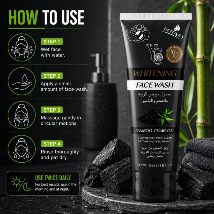 YC Fairness Face Wash for Oily Skin | Enriched with Bamboo Charcoal | Clears Clogged Pores, Exfoliates Gently | YC538-100 ml (Pack of 1) | Helps Remove Dirt & Impurities - Image 4