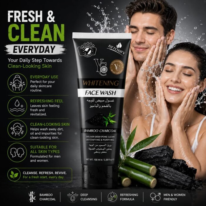 YC Fairness Face Wash for Oily Skin | Enriched with Bamboo Charcoal | Clears Clogged Pores, Exfoliates Gently | YC538-100 ml (Pack of 1) | Helps Remove Dirt & Impurities - Image 5