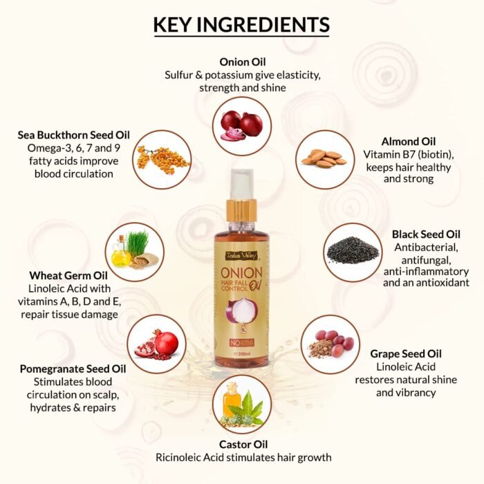 INDUS VALLEY 100% Organic Onion Hair Oil for Hair Fall Control | Strengthens Roots, Promotes Hair Growth & Nourishes Scalp for Thicker Hair – 200 ml - Image 3