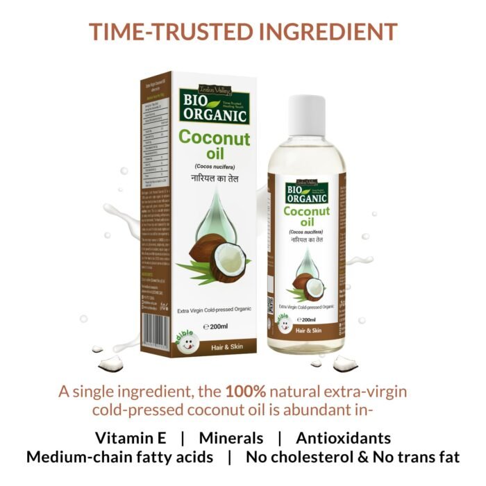 INDUS VALLEY Bio Organic Extra Virgin Organic Cold Pressed Coconut Oil for Hair and Skin Care Pure Oil Extracted from Freshly Dried Coconuts (200ml) - Image 2