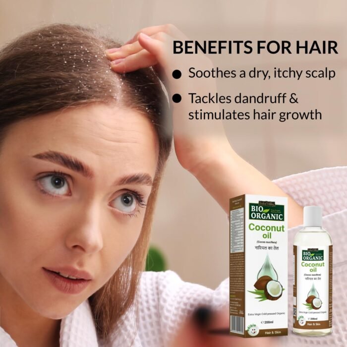 INDUS VALLEY Bio Organic Extra Virgin Organic Cold Pressed Coconut Oil for Hair and Skin Care Pure Oil Extracted from Freshly Dried Coconuts (200ml) - Image 3