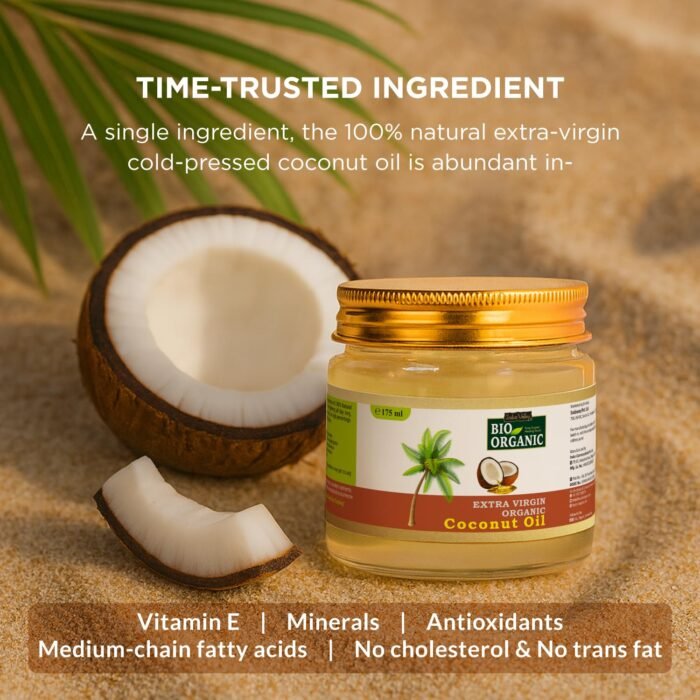 INDUS VALLEY Bio Organic Extra Virgin Pure Coconut Oil for All Skin Type & Hair Growth, Reduces Dandruff, Helps to Prevents Hairfall for Men & Women, Sulphate & Paraben Free - 175ml - Image 5
