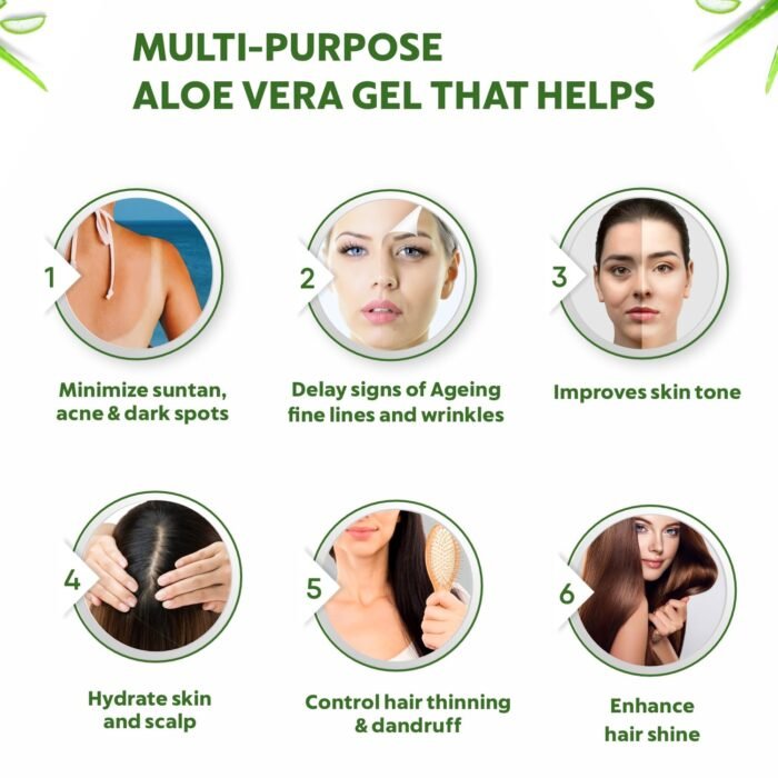 INDUS VALLEY Bio Organic Pure Multipurpose Aloe Vera Gel With Green Tea Extract For Face, Body & Hair,For Glowing & Soothing Skin, Anti-Ageing & Acne, Suitable to All Skin Type (175ml) - Image 4