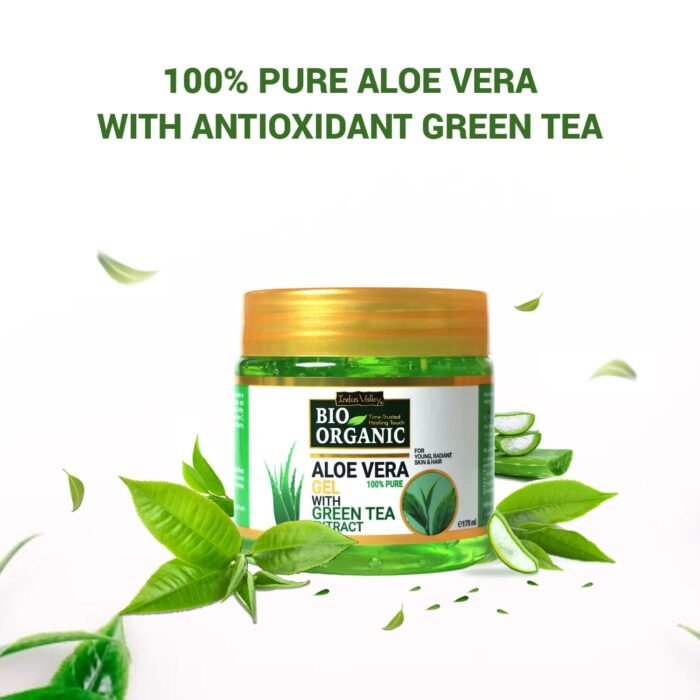 INDUS VALLEY Bio Organic Pure Multipurpose Aloe Vera Gel With Green Tea Extract For Face, Body & Hair,For Glowing & Soothing Skin, Anti-Ageing & Acne, Suitable to All Skin Type (175ml) - Image 5
