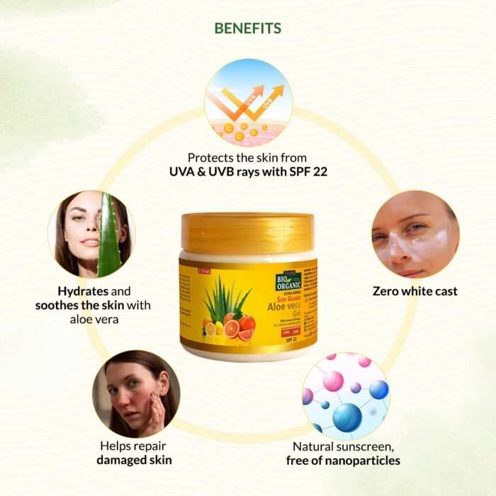 INDUS VALLEY Bio Organic Sun Guard Aloe Vera Gel With Lemon & Orange For Ultimate Refreshing Feel (175ml) - Image 5