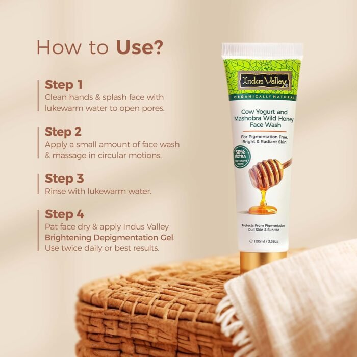 INDUS VALLEY Cow Yogurt Mashobra Honey & Papaya Cleansing Face Wash for Bright & Glowing Skin Reduces Spots Blemishes & Pigmentation Low Foam Men & Women 100gm - Image 5
