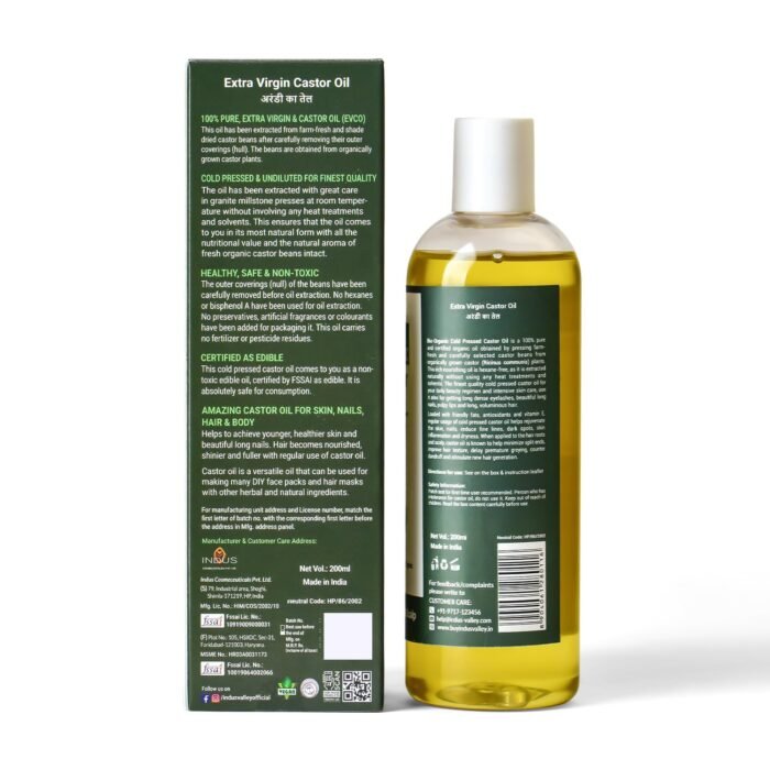 Indus Valley Bio Organic Castor Oil For Extra Virgin Cold - Pressed Organic Hair & Skin - 200 ml - Image 2