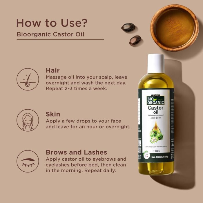 Indus Valley Bio Organic Castor Oil For Extra Virgin Cold - Pressed Organic Hair & Skin - 200 ml - Image 5