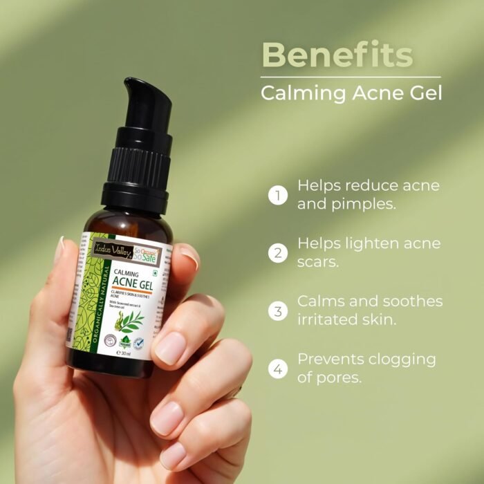 Indus Valley Calming Acne Gel with Seaweed Extract & Tea Tree Oil for Pimples, Soothes, Clarifies, and Refreshes Skin Naturally – 30ml - Image 2