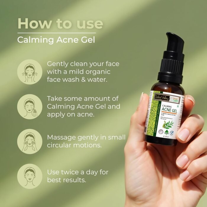 Indus Valley Calming Acne Gel with Seaweed Extract & Tea Tree Oil for Pimples, Soothes, Clarifies, and Refreshes Skin Naturally – 30ml - Image 4