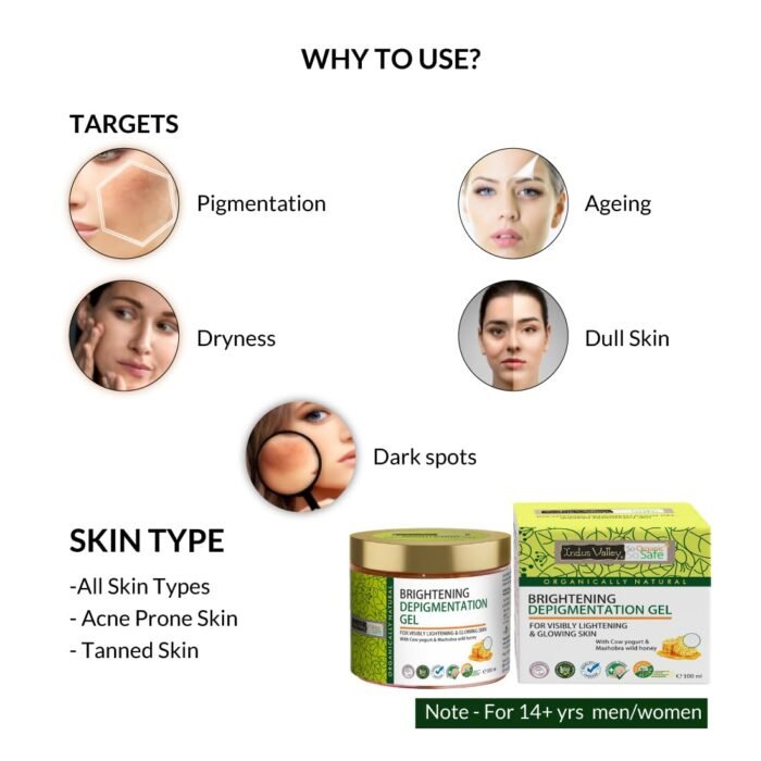 Indus Valley Depigmentation Gel with Cow’s Milk Yogurt & Honey Organic & Natural for All Skin Types Brightens & Evens Skin Tone (100ml) - Image 3