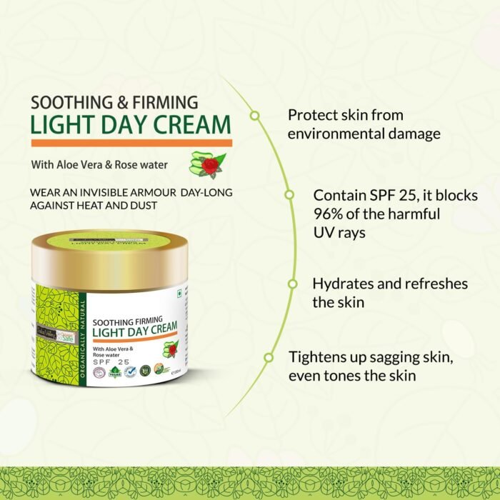 Indus Valley SPF 25 Soothing & Firming Light Day Cream with Aloe Vera & Rose Water – Hydrating Sunscreen for All Skin Types (100ml) - Image 2