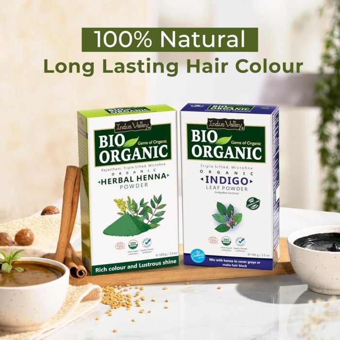 INDUS VALLEY Bio Organic 100% Pure and Natural Indigo Powder and Herbal Henna Powder Combo for Hair Colour (100gm Each) - Image 7