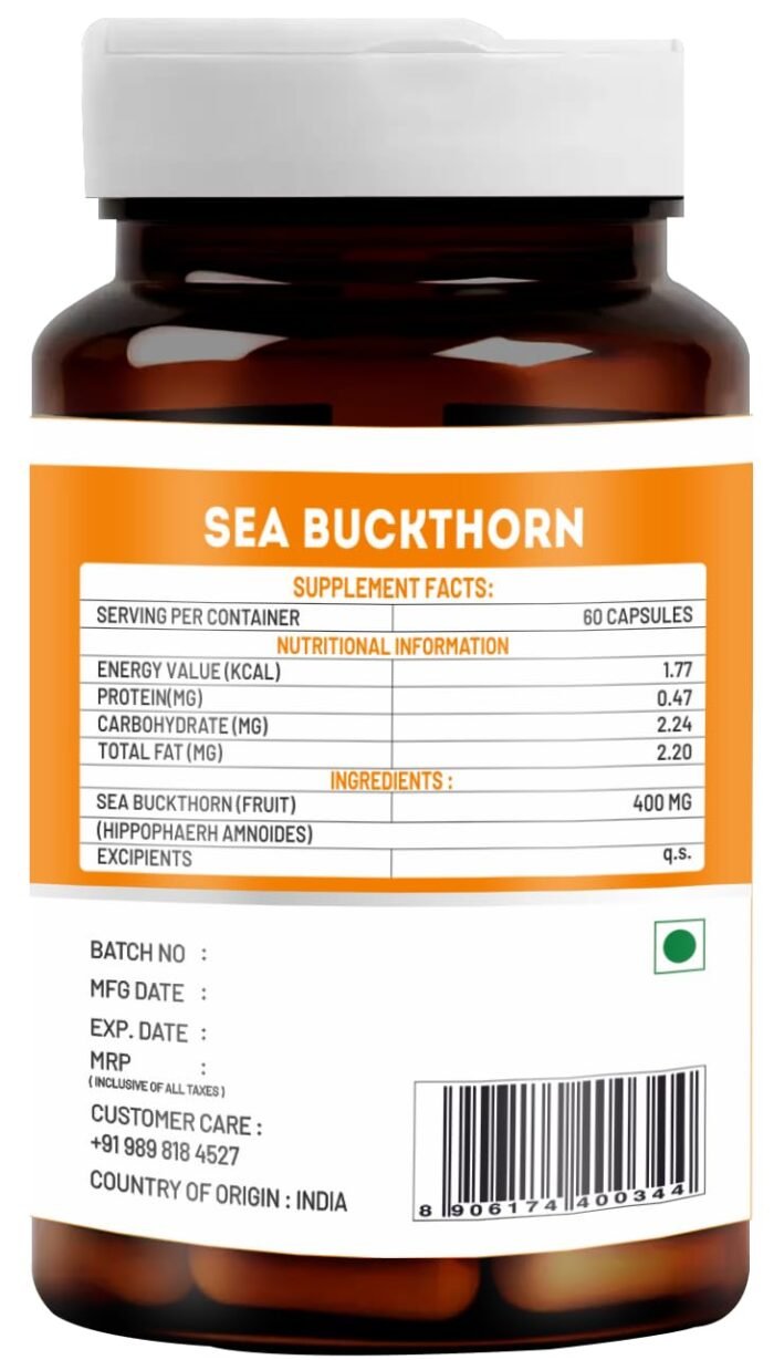 Sea Buckthorn Capsules for Daily Wellness & Skin Nutrition | 500 mg | 60 Vegetarian Capsules | Natural Herbal Supplement for Active Lifestyle & Overall Health Support - Image 3