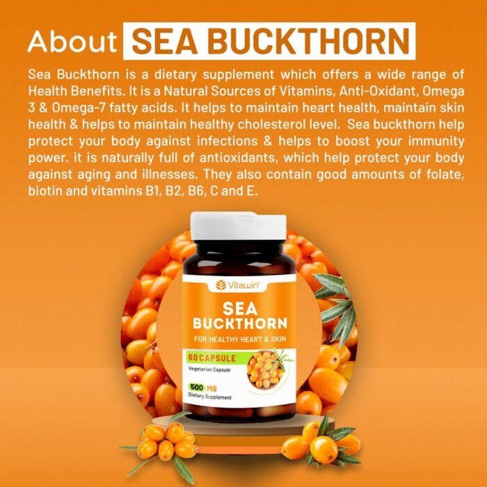 Sea Buckthorn Capsules for Daily Wellness & Skin Nutrition | 500 mg | 60 Vegetarian Capsules | Natural Herbal Supplement for Active Lifestyle & Overall Health Support - Image 4