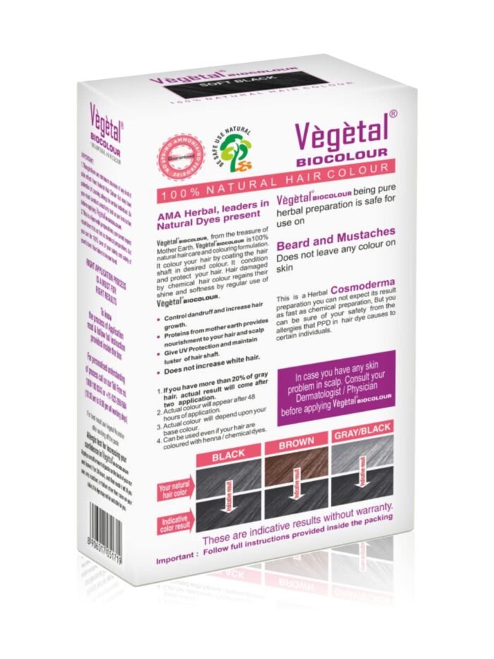 Vegetal Bio Colour - 25g Each | Experience Natural Black Beard Hair Color for Men | Ammonia-Free, PPD-Free, 100% Organic, and Herbal | Safe and Effective Beard Dye| Complete Kit Included (1, Soft Black) - Image 2