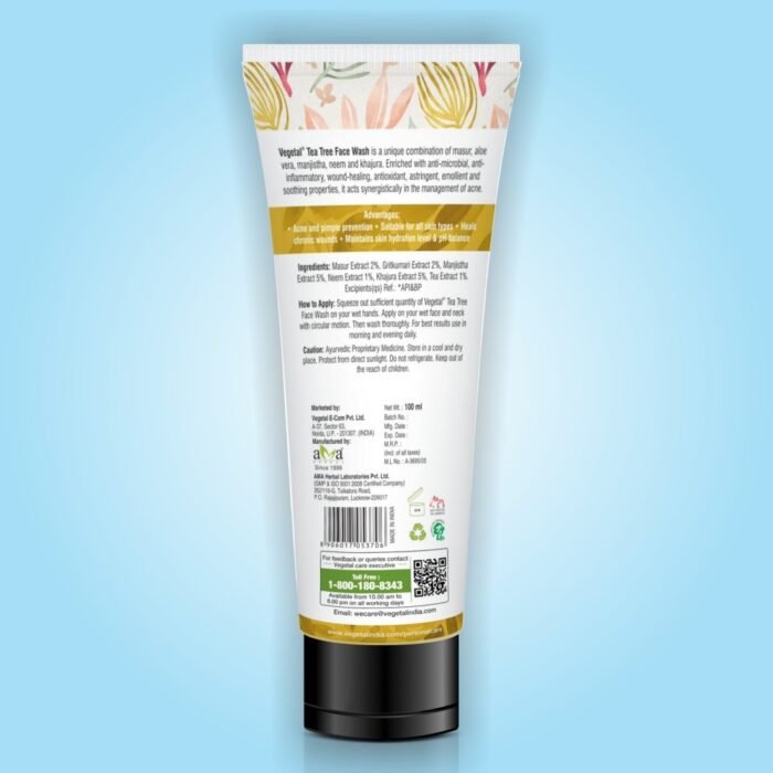 Vegetal Tea Tree Face Wash- Made of 100% natural extracts of Green Tea, Neem, Manjistha, & Khajoor- Anti Acne, Oil control, Free of Parabens, SLES & Harmful Chemicals - Image 3