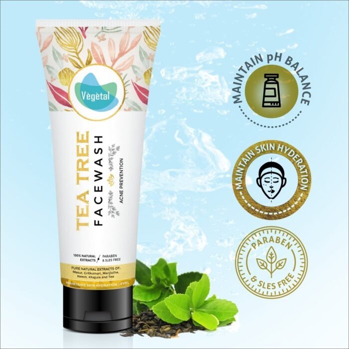 Vegetal Tea Tree Face Wash- Made of 100% natural extracts of Green Tea, Neem, Manjistha, & Khajoor- Anti Acne, Oil control, Free of Parabens, SLES & Harmful Chemicals - Image 2