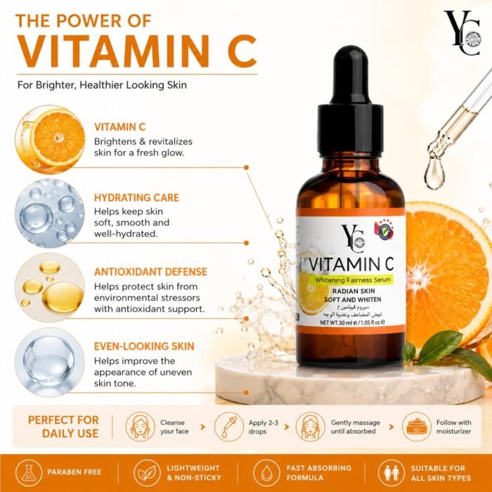 YC Vitamin C Face Serum for Brightening & Glowing Skin | Reduces Dullness & Uneven Tone | Lightweight Hydrating Formula | 30ml - Image 4