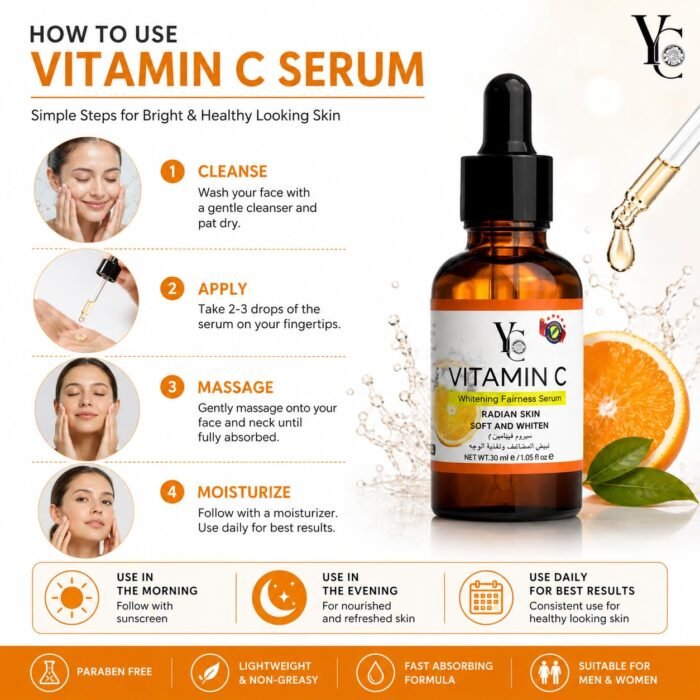 YC Vitamin C Face Serum for Brightening & Glowing Skin | Reduces Dullness & Uneven Tone | Lightweight Hydrating Formula | 30ml - Image 3