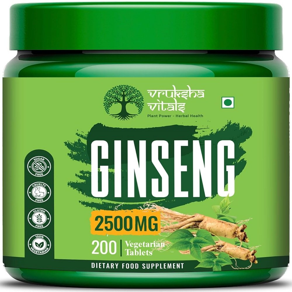 Vruksha Vitals Triple Ginseng Root - 2500 mg 1 Vruksha Vitals Triple Ginseng Root - 2500 mg - Korean Red Panax Ginseng, Siberian and American Ginseng Extract Powder Tablets Capsules Supplement - Image 1