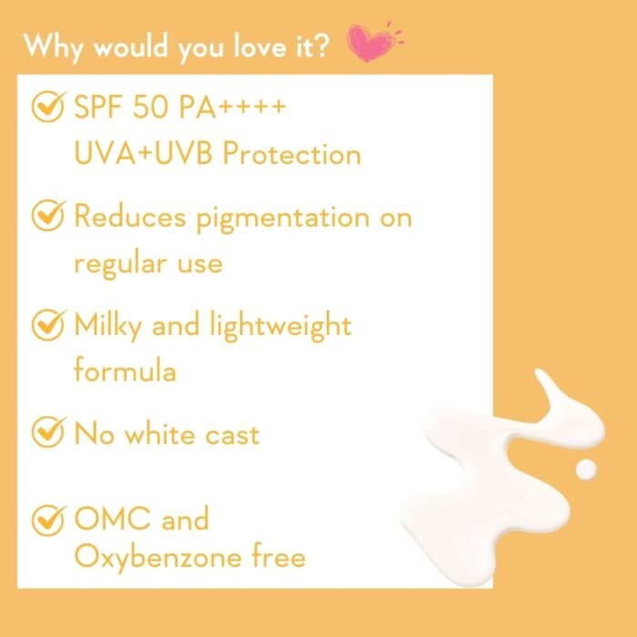 WishCare Vitamin C Pure Glow Milk Sunscreen with SPF 50 PA++++ In-Vivo Tested | Glowing Skin with Broad Spectrum Protection | Ultra Lightweight, Oil Free & No White Cast | For All Skin Types | 50ml - Image 3