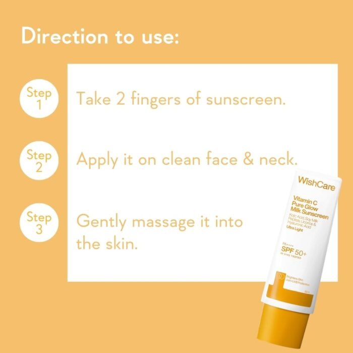 WishCare Vitamin C Pure Glow Milk Sunscreen with SPF 50 PA++++ In-Vivo Tested | Glowing Skin with Broad Spectrum Protection | Ultra Lightweight, Oil Free & No White Cast | For All Skin Types | 50ml - Image 5