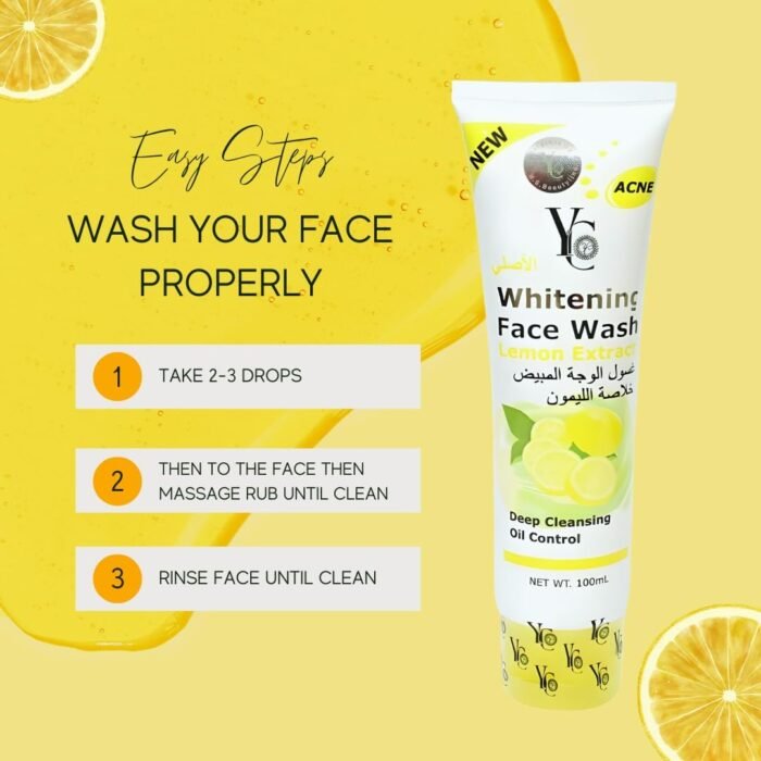 YC Fairness Face Wash With Lemon Extract | Pack of 1 | 100 mL | Face wash for Summers and Oily Skin - Image 2