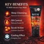 YC Men Deep Impact Volcano Booster Face Wash, with Scrub Beads, Cool Menthol, Oil Free, 100ml - Image 2