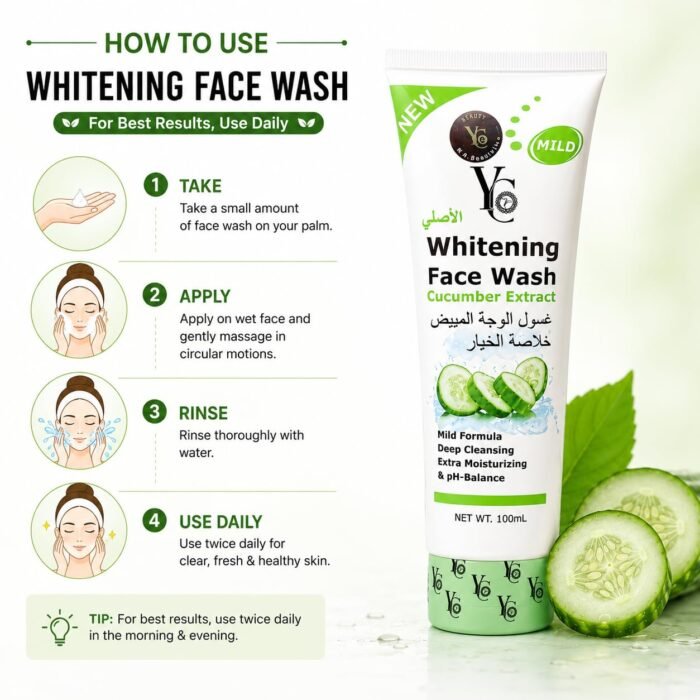 YC Whitening Face Wash for Oily Skin Enriched with Cucumber Clears Clogged Pores Gently Cleans YC230-100 ml Face Wash for Unisex - Image 3