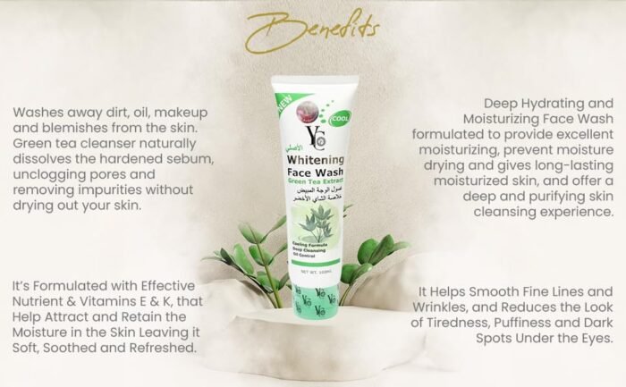 YC Whitening Face Wash for Oily Skin Enriched with Green Tea Clears Clogged Pores Exfoliates Gently YC229-100 ml - Image 7