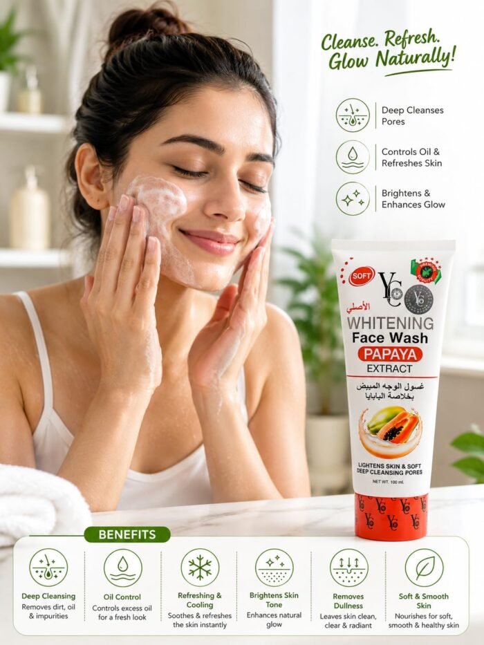 YC Whitening Face Wash with Papaya Extract, Lightens Skin, Deep Cleansing Pores, 100ml - Image 3