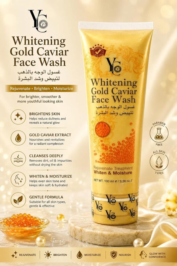 YC Whitening Gold Caviar Face Wash Rejuvenating Treatment Whiten and Moisture Gentle Cleansing Glowing Face 100 ml Face Wash for Men - Image 3