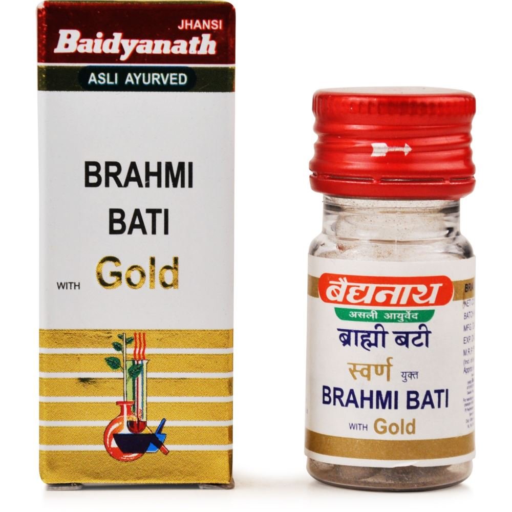 Baidyanath-Brahmi-Vati-Swarna-Moti-Kesar-Yukta-10tab.jpeg Baidyanath Brahmi Vati (Swarna Moti Kesar Yukta) (10tab) For Memory, Stress and Anxiety, Convulsions, Epilepsy - Image 1