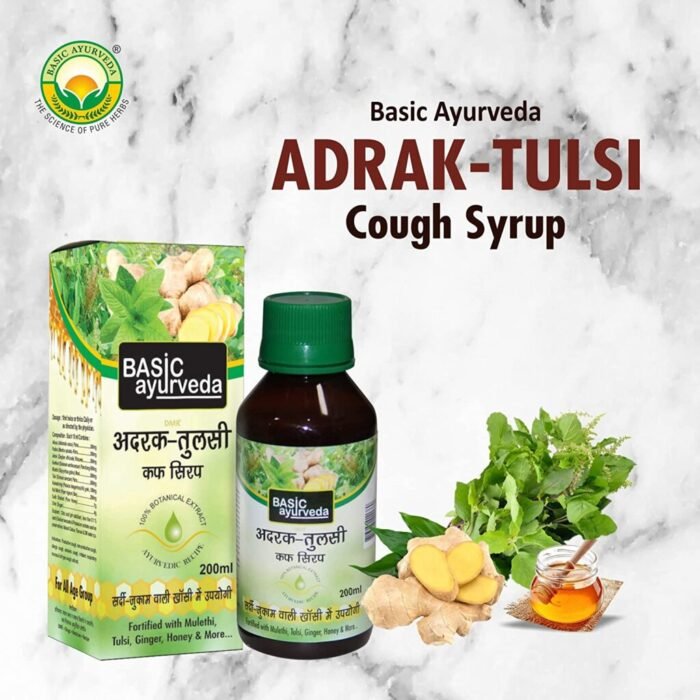 Basic Ayurveda Adrak Tulsi Cough Syrup (200 ml) For cold and cough, infections, allergies and inflammation - Image 2