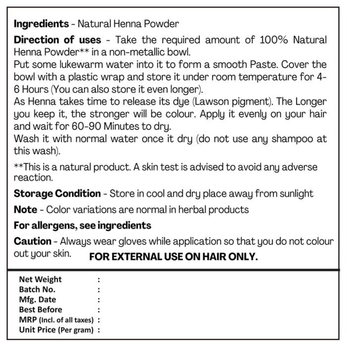 H&C Herbal Ingredients Expert Natural and Pure Herbal Henna Powder 227 g For Hair Care | Hair Color - Image 3