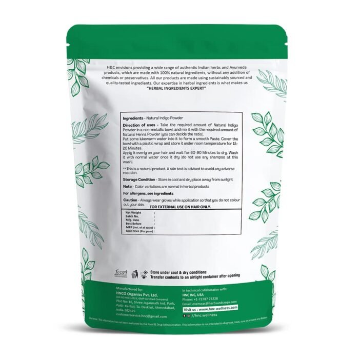 H&C Herbal Ingredients Expert Natural Indigo Powder (Indigofera Tinctoria) for Hair, 227g - Black - Image 2