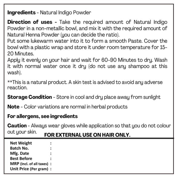 H&C Herbal Ingredients Expert Natural Indigo Powder (Indigofera Tinctoria) for Hair, 227g - Black - Image 3
