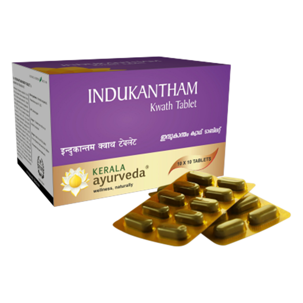 Kerala-Ayurveda-Indukantham-kwath-tablets-100-Pcs.png Kerala Ayurveda Indukantham kwath tablets 100 Pcs for immunity booster, indigestion, piles, diabetes, skin problems, swelling - Image 1