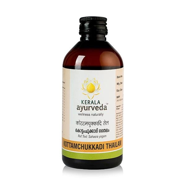 Kerala-Ayurveda-Kottamchukkadi-Thailam-200-ml-1.jpg Kerala Ayurveda Kottamchukkadi Thailam 200 ml for neck sprain, ankle sprain, muscle pain - Image 1