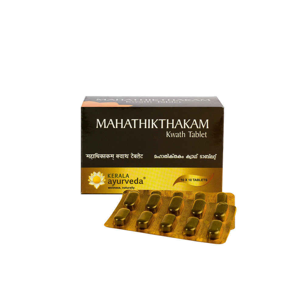 Kerala-Ayurveda-Mahathikthakam-Kashayam-Tablet.png Kerala Ayurveda Mahathikthakam Kashayam Tablet 100 Nos for gas trouble, jaundice - Image 1