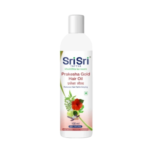 Prakesha-Gold-Hair-Oil.png Sri Sri Tattva Ayurvedic Prakesha Gold Hair Oil For Hair Fall and Greying Of Hair, 100ml - Image 1