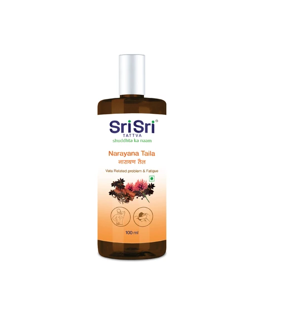 Sri-Sri-Tattva-Ayurvedic-Narayana-Taila.png Sri Sri Tattva Ayurvedic Narayana Taila - Vata Related Problem and Fatigue, 100ml - Image 1